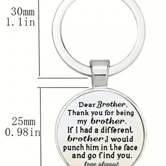 Silver colored keychain for brother from sister thank you gift casual funny - Picture 2 of 2